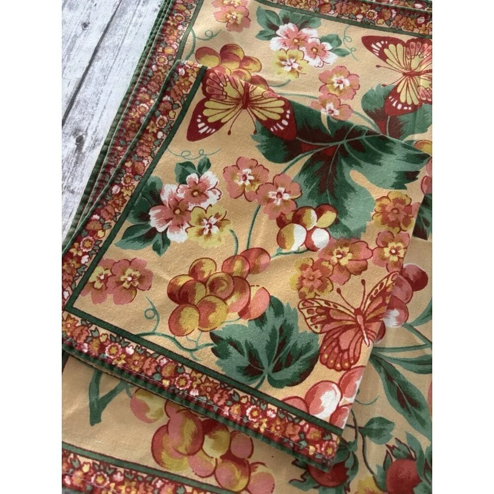 April Cornell Tulip‎ Floral Cotton Cloth Dinner Napkins Green Yellow Set of 4
